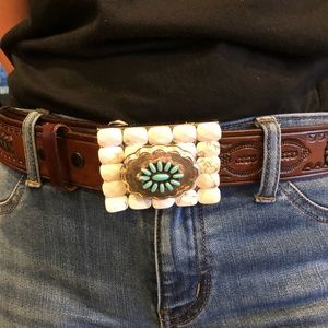 Western tooled belt with Howlite buckle VINTAGE